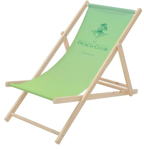 ECD Germany Liegestuhl klappbar Beach Club Grün, aus Holz, Sonnenliege mit 3-Fach Verstellbarer Rückenlehne, Strandliege bis 120 kg, Gartenliege, Strandstuhl, Relaxliege für Garten, Balkon & Terrasse