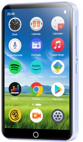MP3 Player with Bluetooth and WiFi, 4.02 Touchscreen Android Mp4 Mp3 Player with Spotify, Audible, Amazon Music, Deezer, Portable Media Player with Built-in Speaker, FM Radio, E-Book