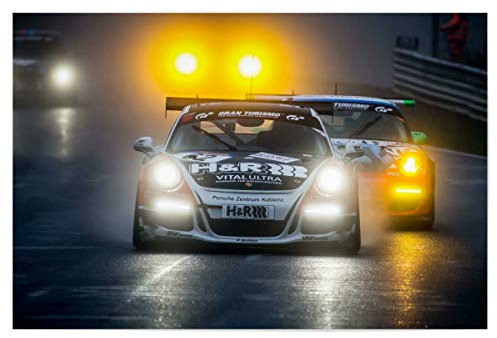 artboxONE Poster 30x20 cm Sport/Motorsport In die Nacht hochwertiger Design Kunstdruck - Bild orange Auto Highspeed