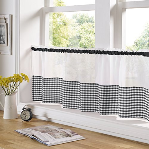 Alan Symonds Gingham Slot Top Voile Cafe Curtain Panel (59 x 24, Black)