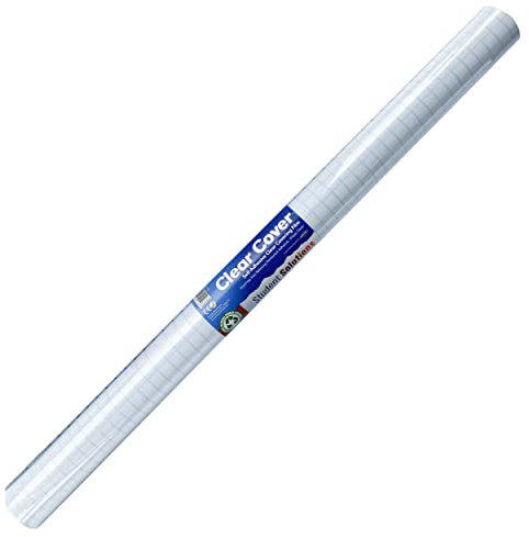 Premier Stationery Student Solutions Clear Book Cover Film, Sticky Back Plastic Roll, Ideal for School Supplies, Office Stationary, Self Adhesive Book Covering Film, Easy to Apply (33cm x 3m, 150gm)