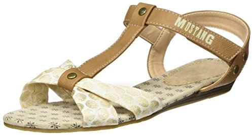 Mustang Unisex-Kinder 5029-808-480 T-Spangen Sandalen, Beige (Champagner)