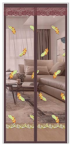 ZJXSNEH Double Door Curtain Lace Fabric Anti-Mosquito Curtain Summer Bedroom and Living Room Brown Leaves 51.2X86.6inches