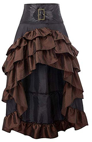 Damen Steampunk Gothic Schwarz Spitze Rock Lang Röcke