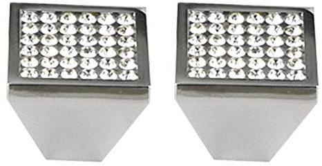 MroMax 25mm 2Pcs Bling Faux Crystal Dresser Door Pull Handle Square Plastic Diamond Knob Silver Tone