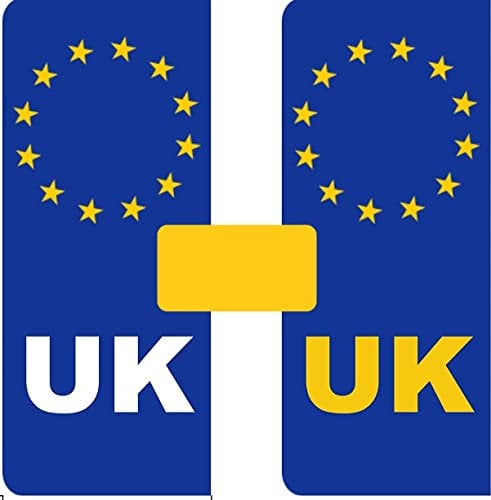 Number Plate Vinyl Stickers United Kingdom - EU Flag - UK - 2 x set of 2 by Party Decor