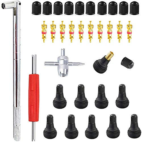 GTIWUNG 23-Teilig Reifenventilentferner Ventil Set, Reifen Ventileinsatz, Ventilkappen Ventileinsatz TR413(Doppelkopfventil-Ventil Entferner 4 in1 Reparatur-Werkzeug) für Auto,Motorrad,Fahrrad