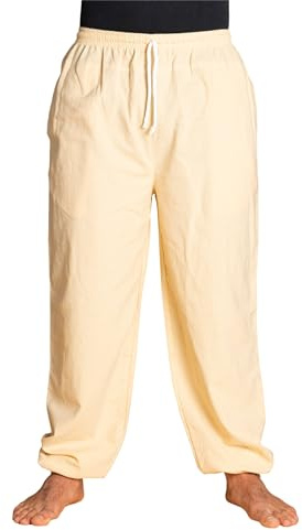 PANASIAM E-Pants lang, Baumwolle, Beige, L