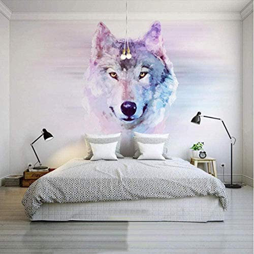 Papel Tapiz Con Motivos Púrpura Animal Lobo Papel Tapiz De Diseño 3D Murales Fotográficos Papel Tapiz No Tej Pared Pintado Papel Tapiz 3D Decoración Dormitorio Fotomural Sala Sofá Mural-200cm×140cm