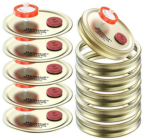 Lot de 6 couvercles de culture liquide à large ouverture, couvercle de pot Mason de culture de grain de type fendu avec filtre de seringue en PTFE de 0,22 um et ports d'injection auto-cicatrisants de