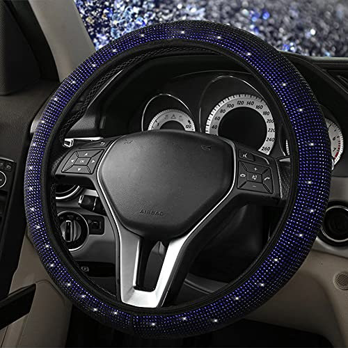 Bling Strass Lenkradbezug,MoreChioce Glitzer Kristall Auto Lenkradhülle Universal Lenkrad Abdeckung Anti-Rutsch Lenkradschutz Lenkradschoner für 15 Zoll / 38cm Lenkrad,Schwarz+Blau