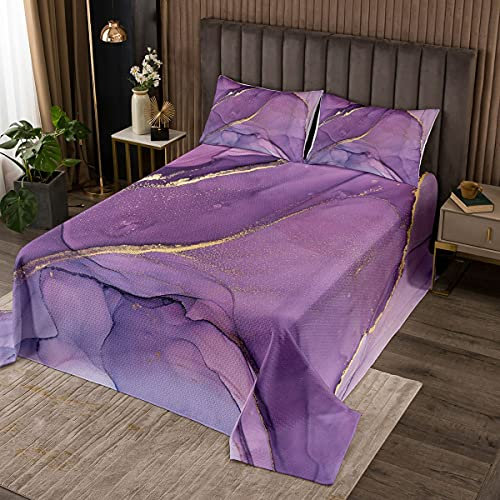Homemissing Set copripiumino in marmo viola lavanda color oro colorato per ragazzi ragazze bambini texture astratta copriletto trapuntato inchiostro pittura artistica set letto singolo trapuntato