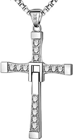 Collier croix en acier inoxydable,Bijoux en acier titane médical,Réduction 1:1 de Fast and Furious,Incrusté de strass en zirconium,Cadeau pour mari/famille/ami (boîte cadeau)