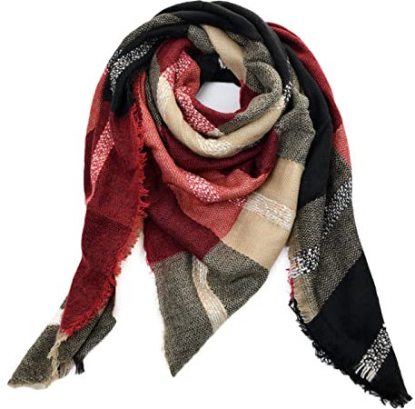 Autiga® Damen Schaltuch Winter Strickschal kariert Karo XXL Wollschal Oversized Quadratisch Winterschal rot unisize