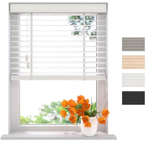 Radeco® Bambus Jalousie innen weiß 105 x 130 cm, 50mm Lamellen aus Bambus Holz, Breiten von 50 bis 250 cm erhältlich, innenjalousie, Fenster jalousien