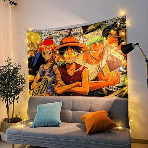 tshy One Piece Tapisserie Multicolore Anime Tenture Murale pour Fête Garçons Chambre Décoration Cadeau D'anniversaire 95x73CM (C)