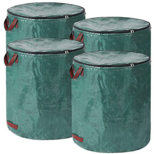 QOXEZY Lot de 4 sacs de jardin avec couvercle - 272 l - Pour déchets verts - Pliable - Avec poignées - Réutilisable - À monter soi-même - En tissu polypropylène robuste