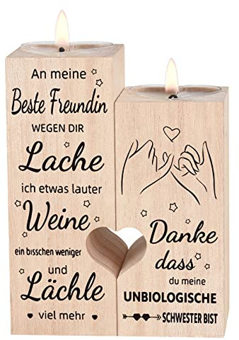 Herzförmiger Kerzenhalter Doppelseitiger Druck Beste Freundin Geschenke Geschenk für Freundin freundschaftsgeschenke Geburtstagsgeschenk für Beste Freundin (H)