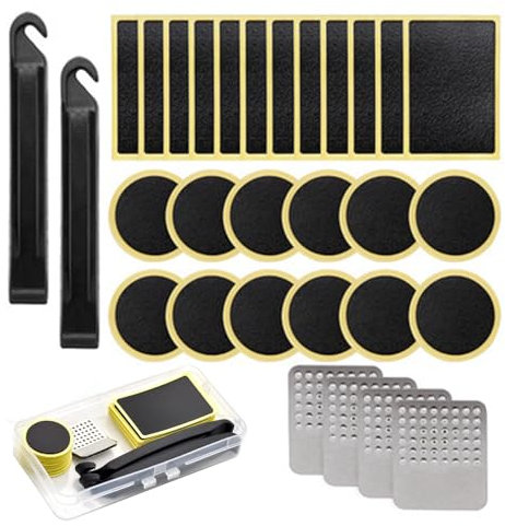 Skyzone Bike Puncture Repair Kit,Self Adhesive Bicycle Motorcycle Tire Glueless Puncture Repair Patches with Metal Rasps, Portable Storage Box for Road Mountain and Commuter Bikes