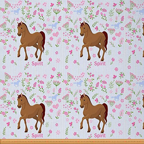 Pferdestoff von The Yard Girls Pferds Blumen Polsterstoff für Stühle Wild Tier Blumen Striped Dekostoff für Polster und Heimwerkerprojekte Braun Rosa 92x150cm