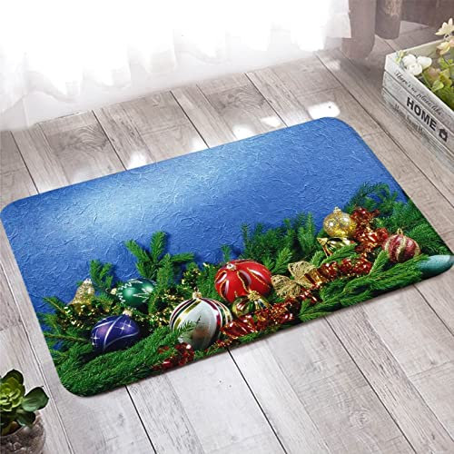 Banemi Fußmatte Personalisiert, Kleiner Teppich 50X80cm Grün Rot Blau Weihnachtsdekorationskugeln Heimtextilien