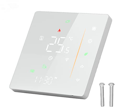 Termostato Inteligente WiFi Control de aplicación de teléfono programable Controlador de Temperatura de calefacción de Suelo de Agua Termostato programable para Tuya AC 95‑240V Blanco