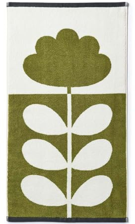 Orla Kiely Cut Stem Bathroom Towel Moss & Charcoal 100% Cotton (Hand Towel 50cm x 90cm)