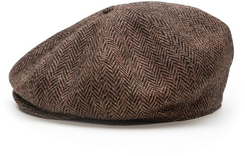 Sterkowski Peaky | 100% Harris Tweed Schiebermütze für Herren und Damen | Paperboy Cap Schirmmütze Flatcap Newsboy Ballonmütze Baker Boy Baskenmütze Cabrio Vintage Gatsby Braun/Schwarz 58 cm