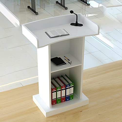 ENHEN Rednerpult Hochleistungs -Podiumschreiberboden Stehend, 2 Speicherregal Spreche Lectern -Laptop -Stand, Sprechspräsentationsstand für Das Hochzeitsbüro (Color : White)