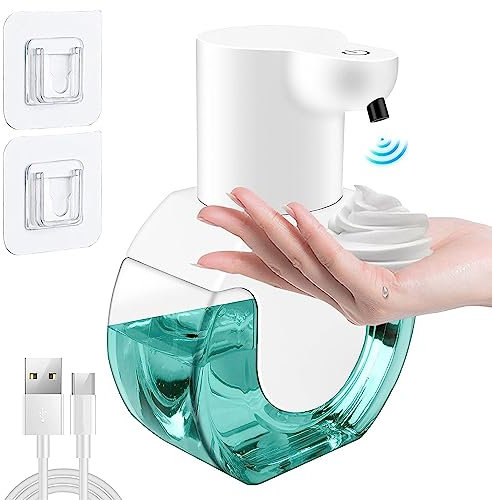 420 ml Automatico Dispensador Jabon Baño, IPX5 Resistente al Agua Sin Tocar Dispensador Pared, Carga USB con Sensor Dispensador Jabon Cocina, Apto para Cocina, Baño, Hotel