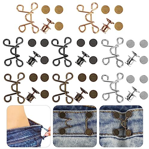Teaaha Lot de 8 boucles de taille réglables sans clous - Aiguilles à boutons en jean - Pour pantalon - Pour serrer le pantalon - Boutons de taille réglables - Boutons de pantalon amovibles