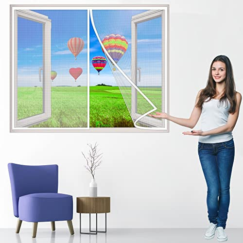 Moustiquaire Fenêtre Fenetre Aimantée Magnetique, 90x90 cm Rideaux Anti Mouches pour Fenêtre, Moustiquaire Baie Vitree Coulissante, Rideaux Toile Insect Ecran, Blanc P