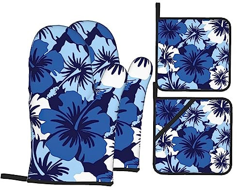 Ofenhandschuhe und Topfabdeckung, Hibiskus, wärmeisoliert, 4-teiliges Set, zum Kochen, Backen, Grillen