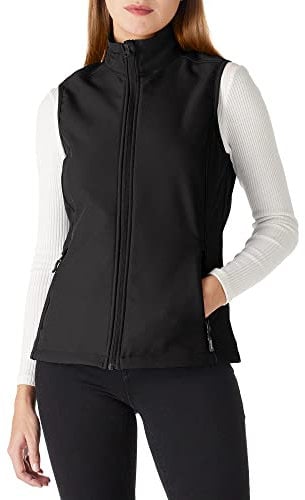 Outdoor Ventures Softshell Weste Damen Ärmellose Jacke Laufweste Leicht Winddicht Warm Fleeceweste Stehkragen Sport Golf Weste mit 4 Taschen für Wandern Camping Schwarz 3XL