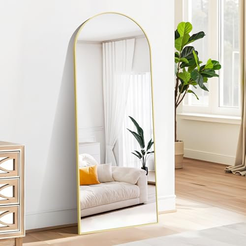 BONEWEI Bogen Ganzkörperspiegel, 165x60cm Gewölbter Standspiegel, Gold an der Wand montiert, lehnend, Bodenspiegel Ganzkörper, Großer Wandspiegel mit MetalleRahmen für Wohnzimmer, Schlafzimmer