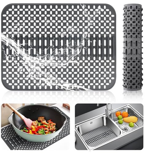 Tappetino Lavello Cucina,Tappetini Lavello Cucina Materiale Siliconico,Tappetino Lavandino Cucina,Tappetino Lavandino per Proteggere Lavabo e Stoviglie,per Cucina (Grigio scuro, 43 x 32 x 1.2cm)