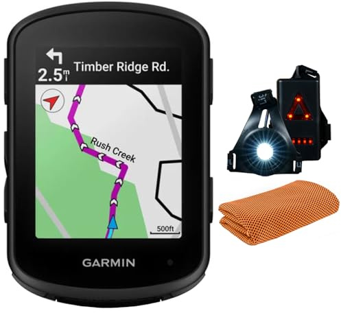 Garmin 010-02695-00 Edge 840, Compact GPS Cycling Computer, Device Only Bundle with Workout Cooling Sport Towel and Deco Essentials Wearable Commuter Front and Rear Safety Light