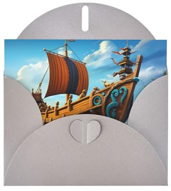 YYHWHJDE Graue Wikinger Boot-Druck hochwertiges Perlpapier Grußkarte: 10,2 x 15,2 cm, für Geburtstagskarte, Party-Einladungskarte