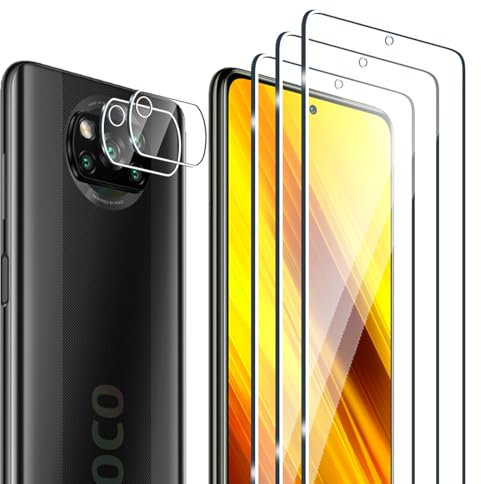 Fyqzio [3+2 Piezas Cristal templado compatible con Xiaomi Poco X3 PRO/Poco X3 NFC y protector de pantalla de cámara,sin burbujas,dureza 9H,antiarañazos,HD protector de pantalla