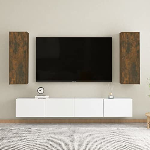 Unterhaltungszentren TV-Media-Ständer TV-Schränke Aufbewahrungsschränke TV-Schränke 2 STK. Räuchereiche 30,5x30x90 cm Holzwerkstoff für Wohnzimmer, Schlafzimmer, etc