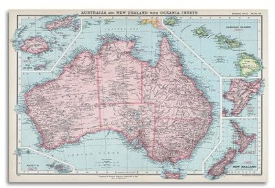 WALS Landkarten-Poster Ozeanien, Australien, Neuseeland, Tasmanien und andere Inseln, dekorative Leinwand, Familienschlafzimmer, Kunstwerk, Bild, Gemälde, 40 x 60 cm