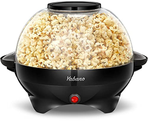 Yabano Popcorn Maker Machine, 5L Popcorn Popper, Nonstick Plate, Electric Stirring with Quick-Heat Technology, Cool Touch Handles, Healthy Less Fat, 800W, BLACK