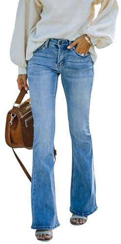 KUNMI Damen High Waist Bell Bottom Bootcut Jeans Flare Wide Leg Stretch Trendy Jeans, Ff001-Blau, 36