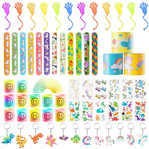 Mitgebsel kindergeburtstag Set, 60pcs Give Aways Kindergeburtstag Enthalten Tattoo Kinder, Schlüsselschnalle, Regenbogenspirale, Schnapparmband Kinder ,Klebrige Hände Kindergeburtstag Gastgeschenke