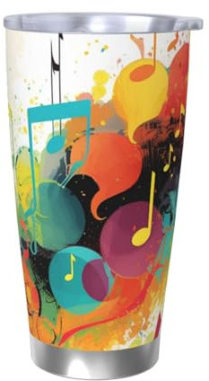 VTCTOASY 20 Oz Stainless Steel Tumbler Vacuum Insulated Tumblers with Lid Abstract Music Themed Coffee Mug for Travel Double Wall Insulated Cup Coffee Mug for Home Work Without Straw