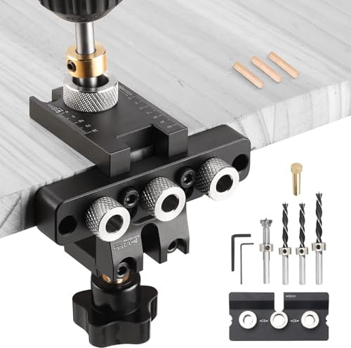 Ampvolts 3 in 1 Pocket Hole Jig kit,Adjustable Doweling Jig Pocket Hole Jig Kit with 8/10/15mm Drill bits Woodworking Tools for Drilling Guide Locator Punching