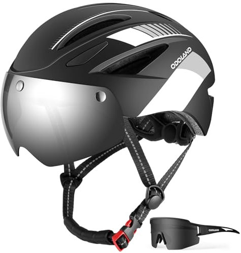 Odoland Bike Helmet, Adult Bicycle Helmet with Detachable Magnetic Goggles, Cycling Sunglasses, Mountain Road Cycling Certified Lightweight Helmet Adjustable for Men Women Black