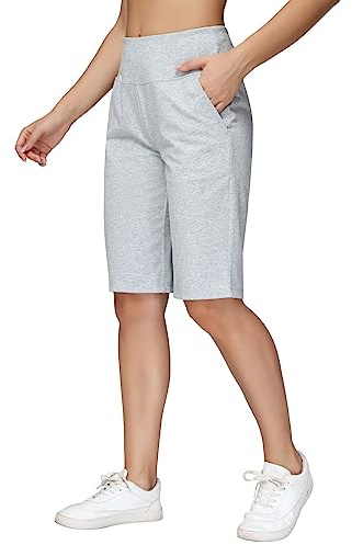 baleaf Women's 12 Long Bermuda Shorts High Waisted Knee Length Cotton Shorts Pockets Casual Work Lounge