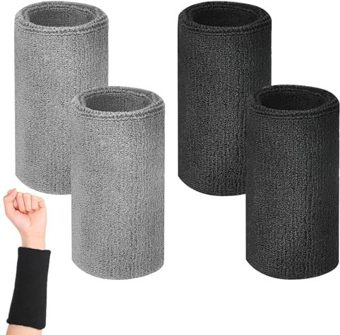 Handgelenk-Schweißbänder, 4 Stück 15 cm Langes Schwarze Grau Schweißband, Schweißband Handgelenk, Fitness Arm Schweißband, Sports Schweißbänder, für Handball, Basketball, Tennis, Gymnastik