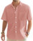 J.VER Chemise en lin pour homme - Manches courtes - Chemise décontractée en lin - Chemise d'été décontractée - Coupe droite, Orange/rose., XL